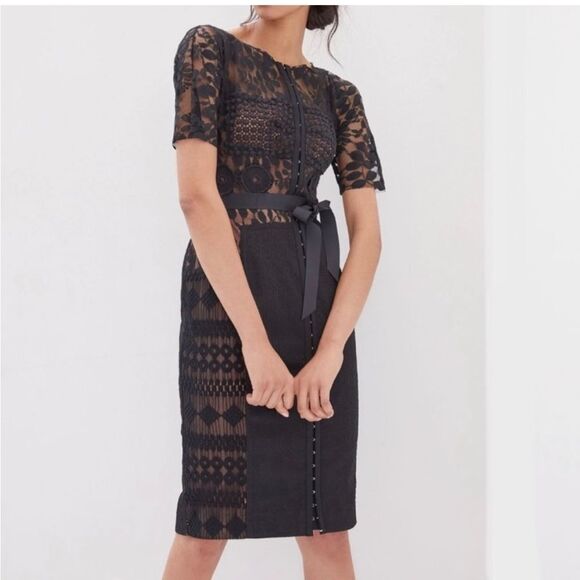 Byron Lars Beguile Carissima Lace Midi Sheath Dress Black Size 2 - Picture 10 of 10